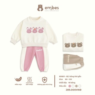 Bộ dài nỉ lót bông cho bé trai bé gái Embes Việt Nam từ 9-20kg