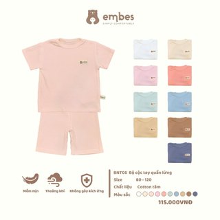 Bộ quần áo cộc tay Embes cho bé trai bé gái chất liệu thun tăm từ 9kg đến 19kg