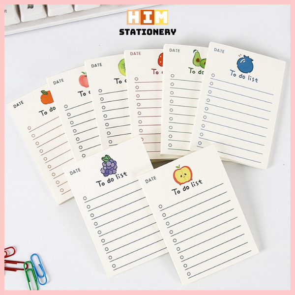 Tập 50 tờ giấy note ghi nhớ hình trái cây, giấy nhớ in sẵn các mục đích công việc khác nhau phong cách dễ thương