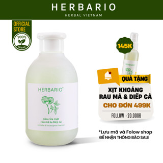  Sữa rửa mặt rau má và diếp cá Herbario 200ml giúp làm sạch dầu mụn - Herbario Thuần Chay 