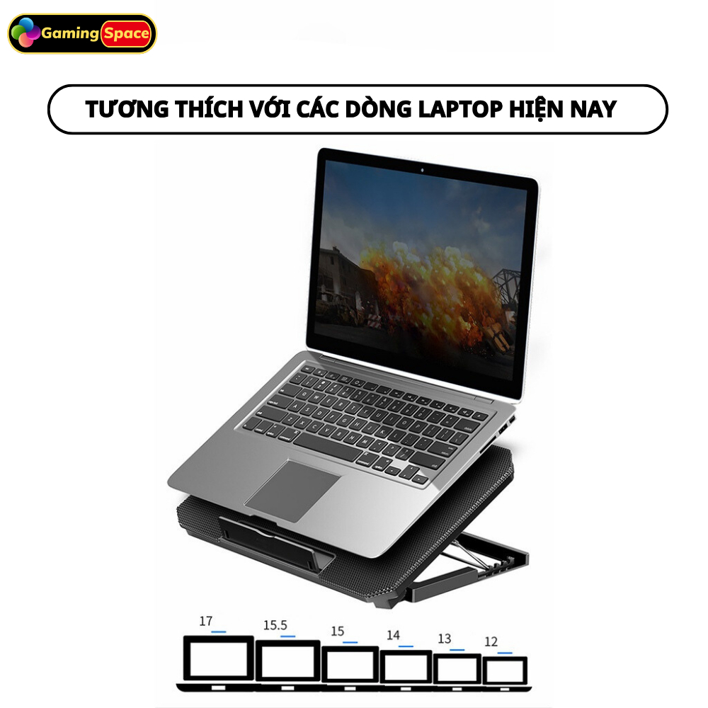Đế Tản Nhiệt Laptop Máy Tính N106 N99 Pro  2 quạt lớn có led, đế tản nhiệt cho laptop 13 inch đến 17 inch