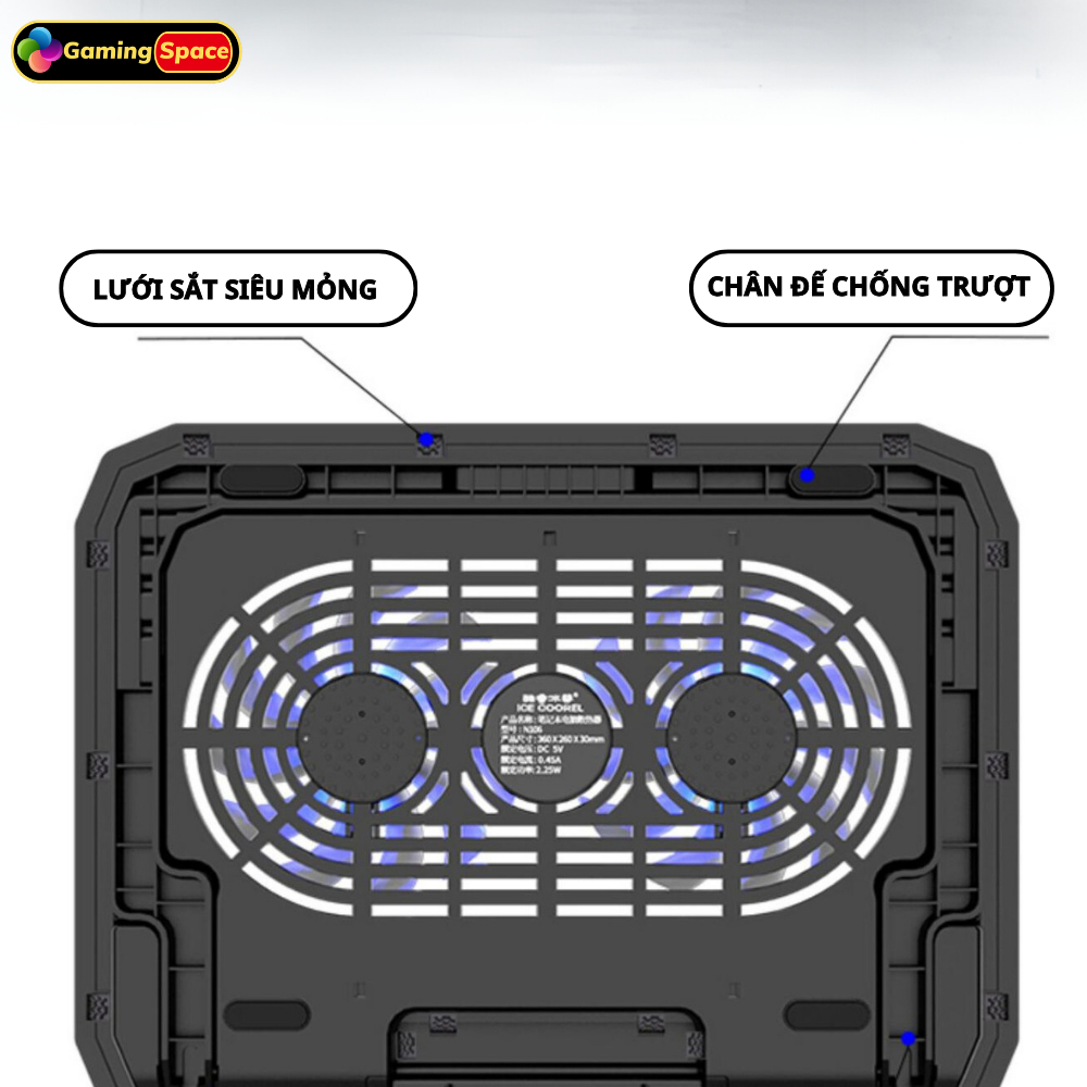 Đế Tản Nhiệt Laptop Máy Tính N106 N99 Pro  2 quạt lớn có led, đế tản nhiệt cho laptop 13 inch đến 17 inch