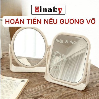 Gương lúa mạch để bàn trang điểm xoay 360 độ