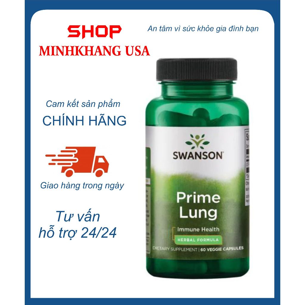 Viên uống hồi phục bảo vệ phổi giảm ho khó thở cao cấp của Mỹ Swanson Prime Lung 60 Viên