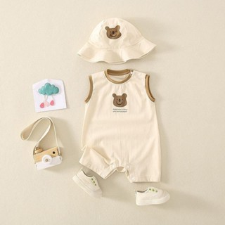 Body đùi sát nách kèm nón vải cotton 4 chiều Bodysuit liền thân cho bé sơ sinh bé trai bé gái mặc mùa hè SLH155