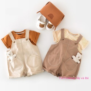   yếm+áo+gấu bông  Sét yếm đũi cho bé trai bé gái mặc hè bodysuit áo liền quần bé sơ sinh SLH151 