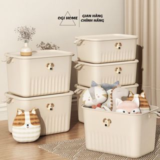 Hộp nhựa đựng đồ Hộp nhựa có nắp dễ thương Giỏ đựng đồ có thể để quần áo, đồ chơi, đồ ăn nhẹ,.. Ogi Home - HN01