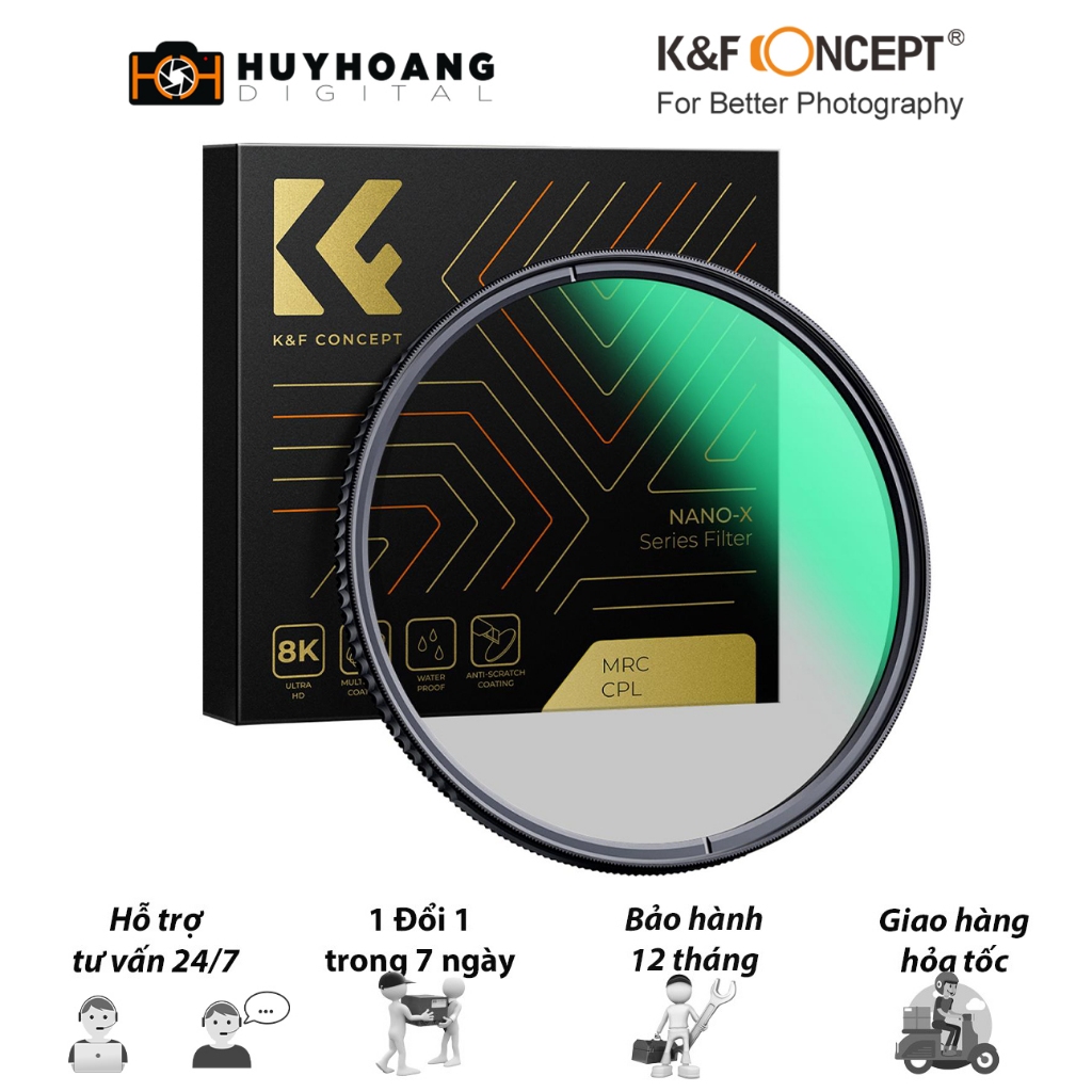 Kính lọc CPL K&F CONCEPT Nano-X 8k kháng nước, chống bụi chống trầy xước