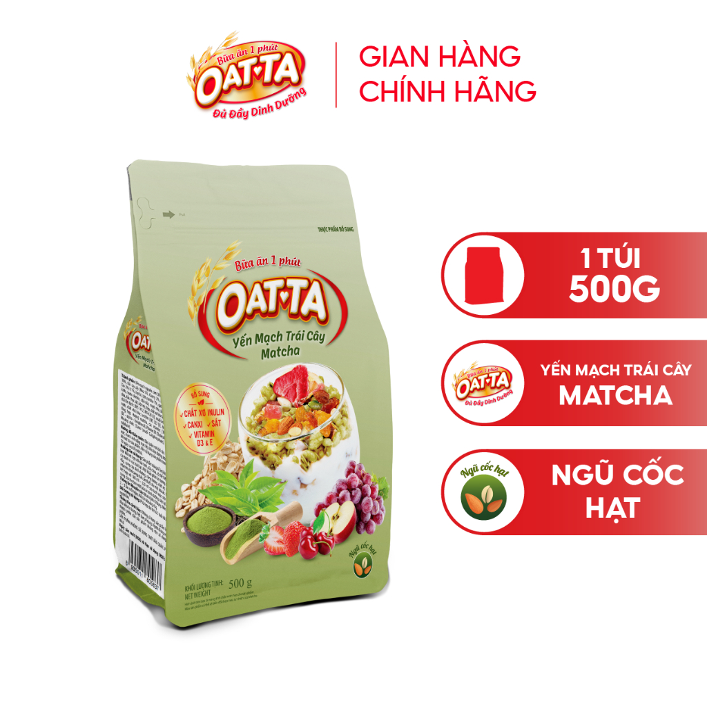 Yến Mạch Trái Cây Matcha OATTA Thơm Ngon Đầy Đủ Chất Dinh Dưỡng 500g