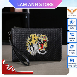 Ví cầm tay nam, túi clutch nam đẳng cấp công suất lớn dệt thêu đầu hổ