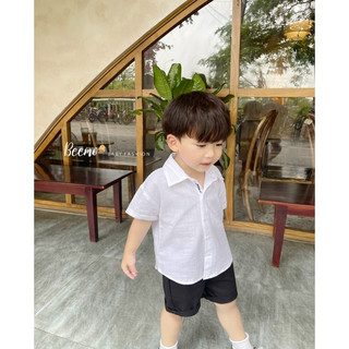 Áo sơ mi đũi trắng cổ đức bé trai
