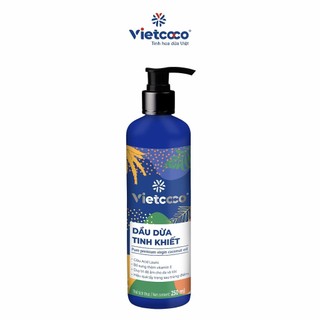 Dầu dừa tinh khiết organic vietcoco chai 250ml, dưỡng tóc, tẩy da chết, môi hồng tự nhiên