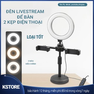 Đèn livestream để bàn có 2 kẹp điện thoại, 3 chế độ màu điều chỉnh ánh sáng, hỗ trợ quay Tiktok, Make Up, Bán Hàng