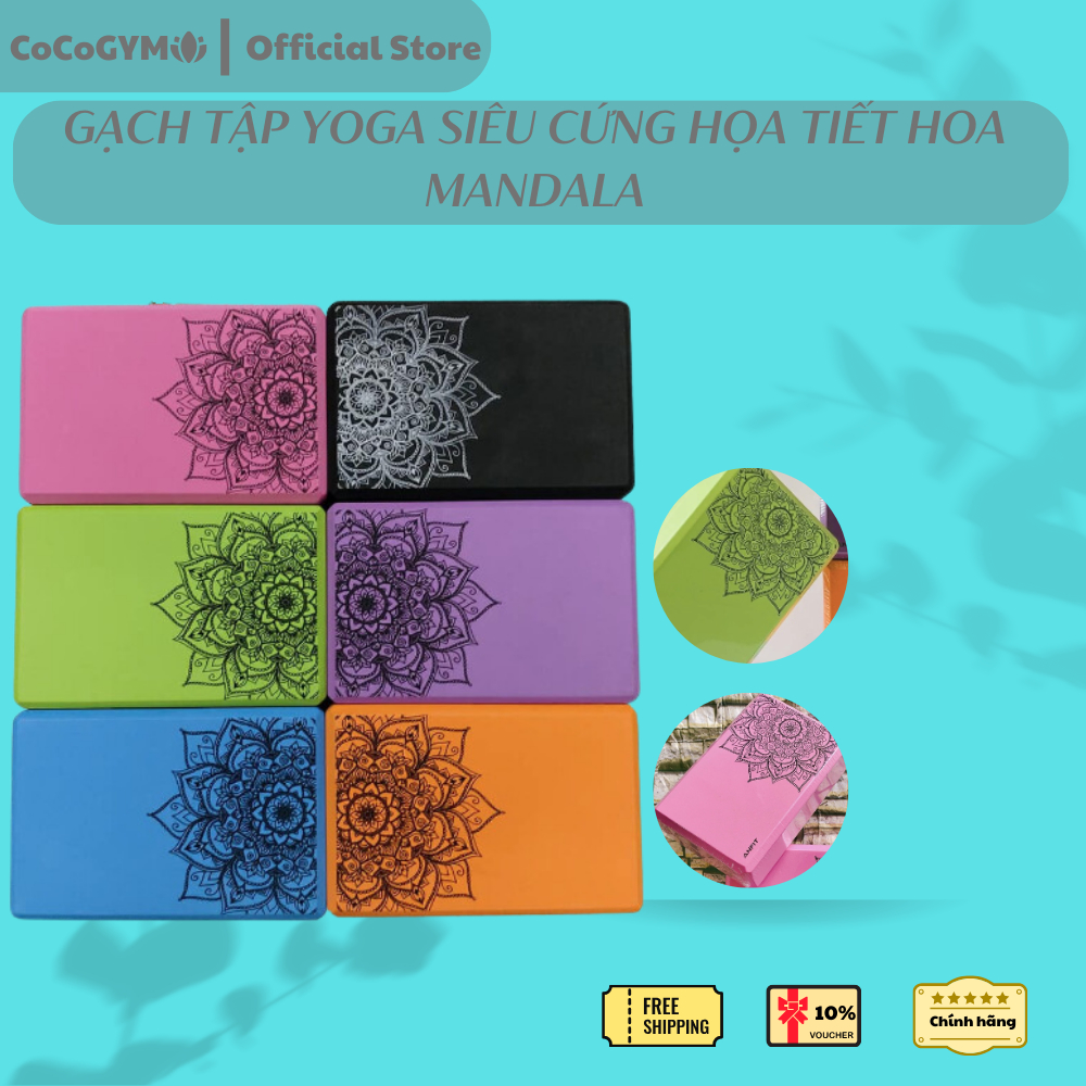 Gạch tập Yoga cao cấp COCOYOGA cục Block Yoga in Hoa Mandala Cứng gấp 3 lần loại gạch tập thông thường G11