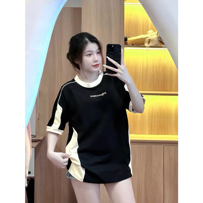 Áo Thun Althought phối Viền Tay Lỡ Dáng Rộng Chất Cotton Thoáng Mát Thời Trang Mùa Hè Cho Nữ | BigBuy360 - bigbuy360.vn