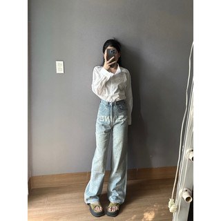 Quần jeans ống suông đính đá phối chữ hàng qc Cuahangjeans