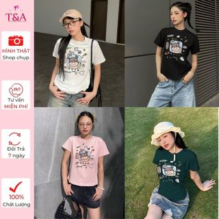 Áo Thun Baby Tee Nữ In Hình Chibi Cute , Áo Thun Tay Ngắn Dáng Ôm Thời Trang Dễ Thương - 646