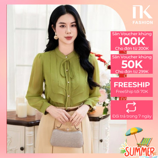 Áo Sơ Mi Tơ Cổ Tàu Xếp Tầng NKFSM2310018 NK Fashion Công Sở Nữ Đẹp, Thanh Lịch, Cuốn Hút, Thiết kế Cao Cấp, Vải Thoáng
