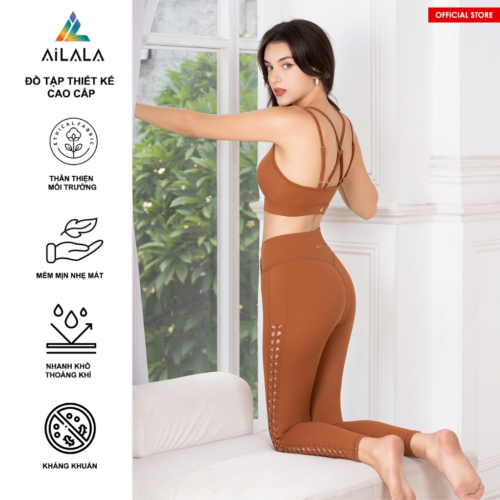 AiLALA® Chính Hãng Set Thiết Kế Đồ Bộ Tập Thể Thao LUX66A, chi tiết đan móc, phù hợp Yoga & Fitness