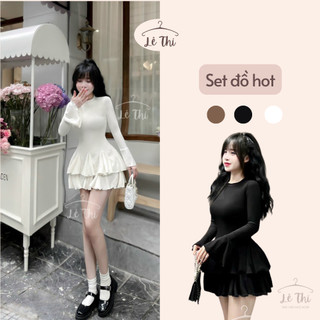 Set đồ hot váy ôm body tay loe kèm chân váy xòe bèo siêu hack dáng, set đồ nữ tiểu thư|Lê Thi Clothing