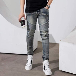 Quần Batman Nam Xanh Đùi Nhăn Ống Khoá Zip Phối Ngang Quần Bò Nam Nhăn Phong Cách Khóa Zip Lịch Lãm