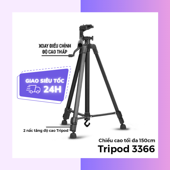 GẬY CHỤP HÌNH TRIPOD 3366 CAO 140cm gấp gọn 65cm hoco.