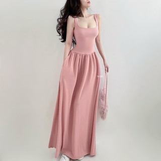 NGOCCLOTHING Váy 2 dây bản to có khoá kéo sau, túi 2 bên chất liệu thun co giãn đơn giản, mặc mùa hè xinh xắn quyến rũ