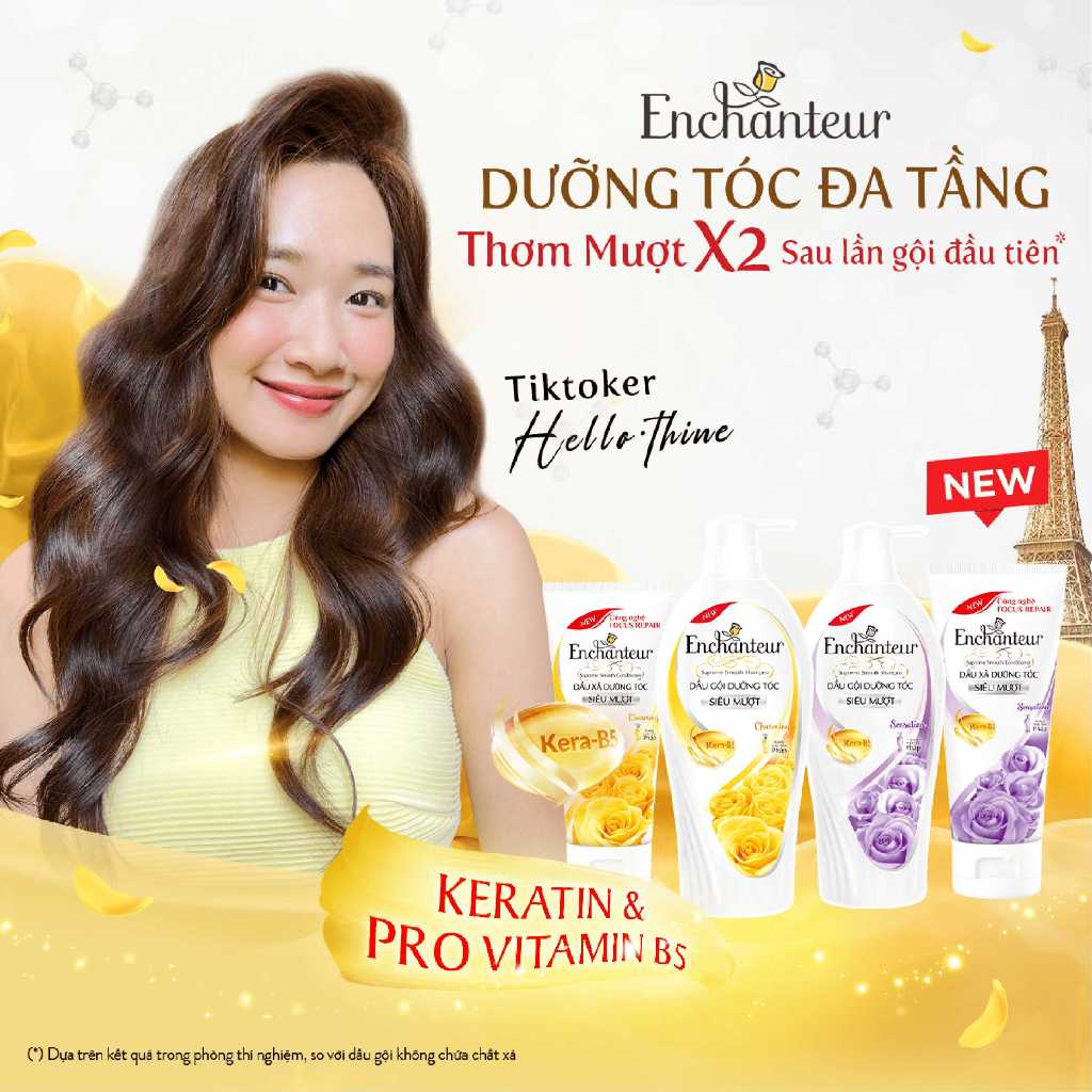 Combo 2 Dầu gội Enchanteur dưỡng tóc siêu mượt Charming & Sensation Keratin 650gr/Chai