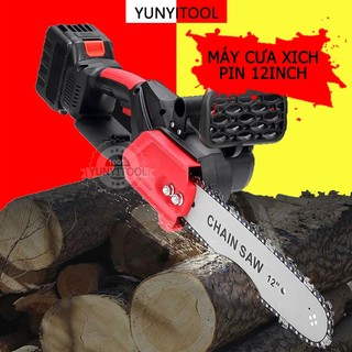 Máy cưa xích pin cầm tay 12inch,máy cưa gỗ cầm tay chạy pin,không chổi than đa năng dùng cho Cành cây,máy cưa cầm tay