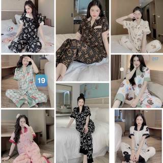 Bộ ngủ bộ mặc nhà , pijama cổ sen tay cộc quần dài chất lụa kate thái siêu đẹp freesize 38-60kg