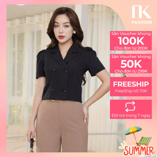 Áo Ký Giả NK Fashion Thiết Kế Cộc Tay 4 Cúc Bọc Chất Vải Nhập Hàn Cao Cấp Mềm Mịn Thoáng Mát NKFSM2305014
