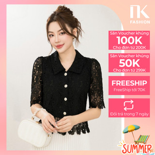 Áo Sơ Mi Ren Nẹp Cúc Cổ Sen NKSM2308003 NK Fashion Công Sở Nữ Thanh Lịch, Cuốn Hút, Dáng Hàn Quốc Cao Cấp, Vải Mềm Mịn