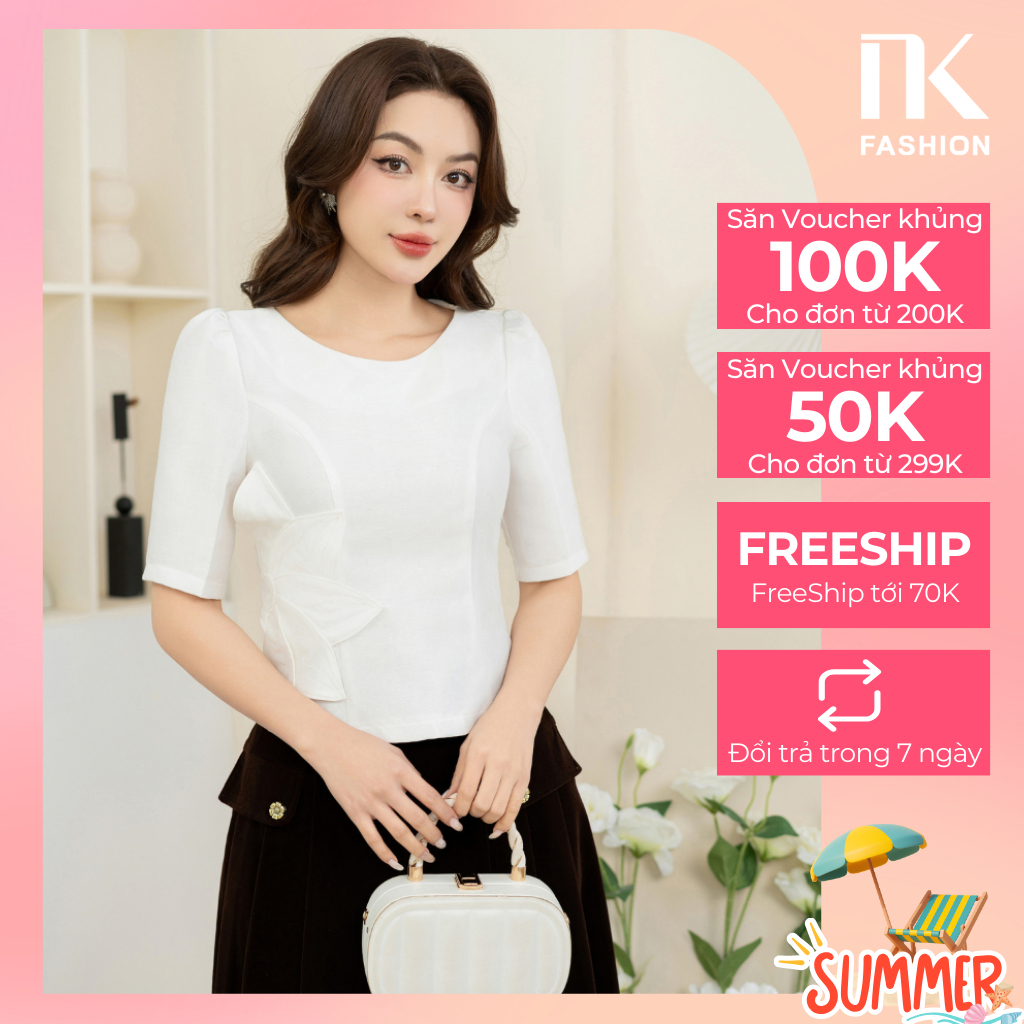 Áo Sơ Mi Hoa Dập Eo NKSM2312002 NK Fashion Thanh Lịch, Nữ Tính Công Sở Nữ Sang Trọng, Phong Cách Hàn Quốc, Cao Cấp