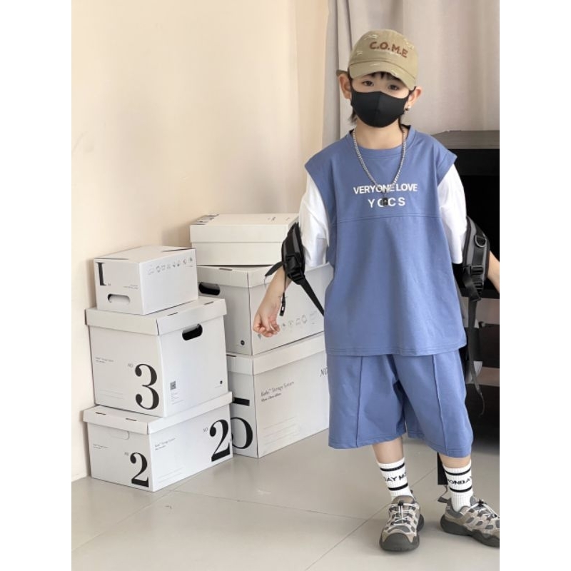 Bộ cotton tay nối bé trai