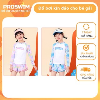 Đồ bơi dài tay kín đáo cho bé gái - Set đồ bơi 2 món Áo dài quần 2 lớp 2 ống học sinh bơi ở trường