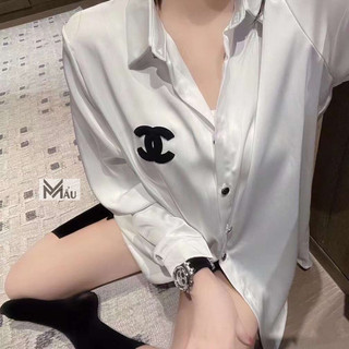 Áo sơmi lụa thêu logo siêu đẹp dáng giấu quần hàng QCl1 cực xinh