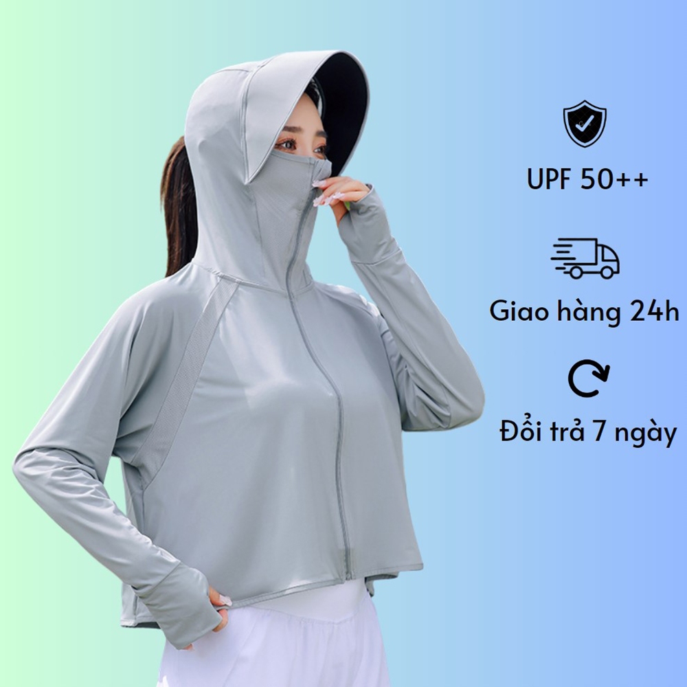 Áo Chống Nắng Nữ Vải Lụa Băng Mềm Mát Vành Mũ Rộng Chống Nắng Chống Tia UV Hiệu quả
