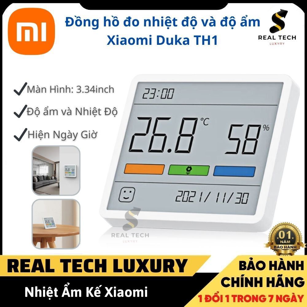 Đồng hồ đo nhiệt độ và độ ẩm Xiaomi Duka TH1 thông minh đo độ ẩm nhiệt độ hiển thị ngày giờ tháng năm màn hình LCD