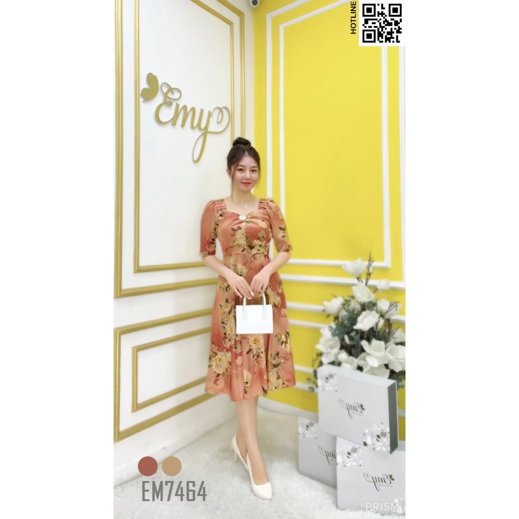Đầm EMY EM7464 Xoè Lụa Vân Pháp LVP Hồng
