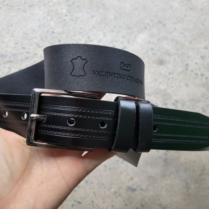 Thắt lưng đầu trượt, dây nịt dây lưng da mặt khóa gài Valentino Creations slide buckle black belt