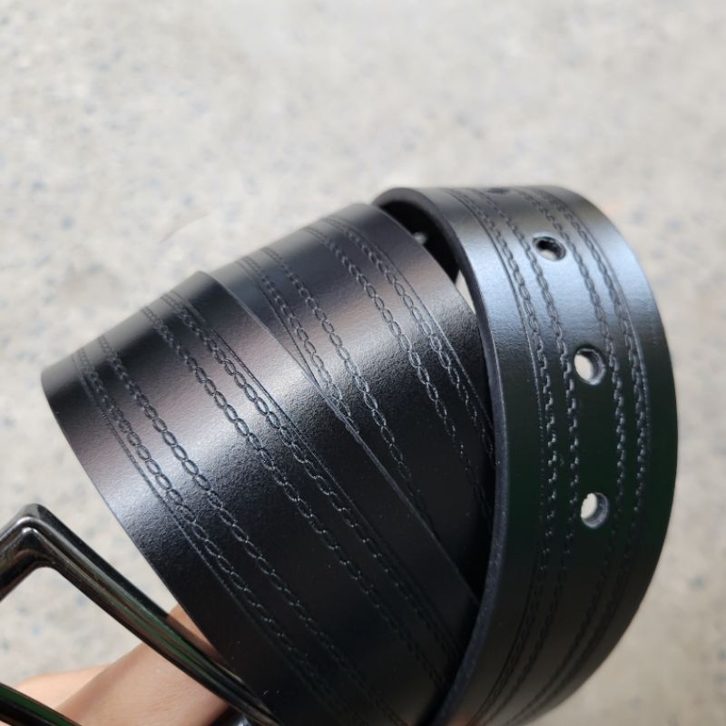 Thắt lưng đầu trượt, dây nịt dây lưng da mặt khóa gài Valentino Creations slide buckle black belt