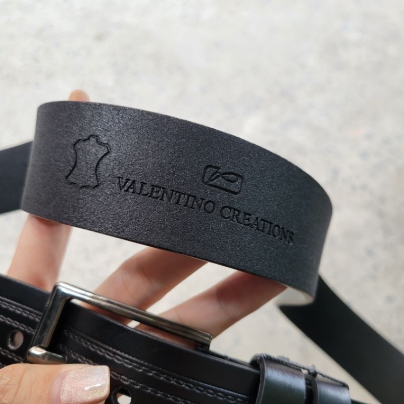 Thắt lưng đầu trượt, dây nịt dây lưng da mặt khóa gài Valentino Creations slide buckle black belt