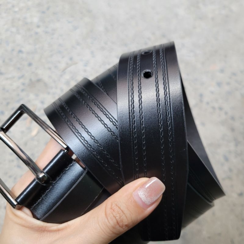 Thắt lưng đầu trượt, dây nịt dây lưng da mặt khóa gài Valentino Creations slide buckle black belt