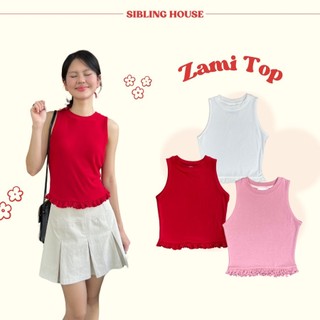 Mẫu mới 2024 Áo thun nữ sát nách điểm nhấn lai áo cuốn biên bèo nhún dễ thương Zami Top  - Sibling House
