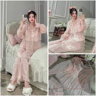 Pijama lụa tiểu thư cao cấp Quảng Châu tay dài thư kỳ