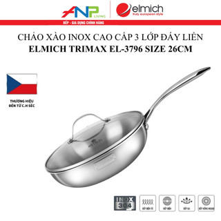 Chảo Xào Inox 3 Lớp Liền Đáy Elmich Trimax EL-3796 (Size 26cm - Có Vung Kính)