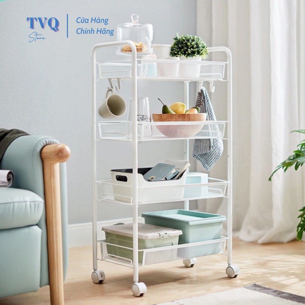 Kệ 4 Tầng Sắt Sơn Tĩnh Cách Điện , Xe Đẩy Spa Đa Năng Lưới Mắt Cáo Giá Rẻ TVQ Store