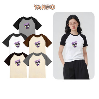 Áo phông baby tee Raglan oversize YANDO, Áo thun baby tee phối tay cotton 100% 260GSM