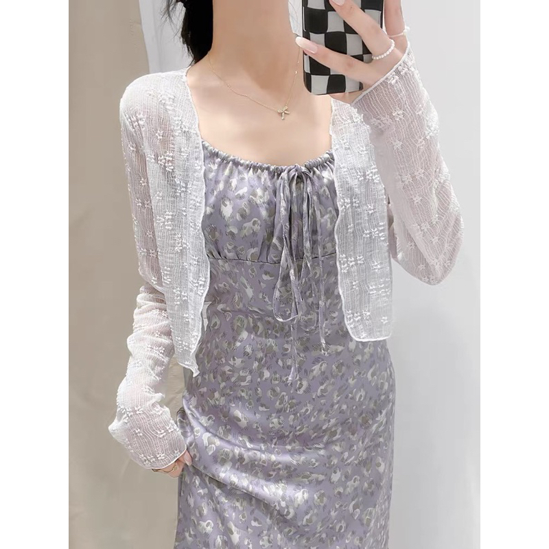 Áo Khoác Croptop Ngắn Ren hoa mỏng mùa hè -Áo khoác tay dài lưới đi biển xinh m080 | BigBuy360 - bigbuy360.vn