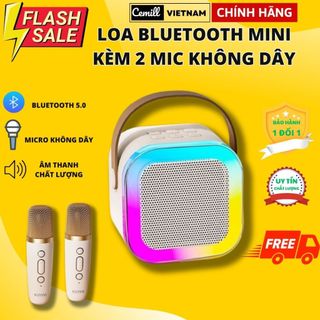 Loa Bluetooth Hát Karaoke Mini K12 kèm 2 mic không dây Cemill